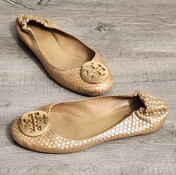 Tory Burch Reva Python Leather Flats - Picture 10 of 13